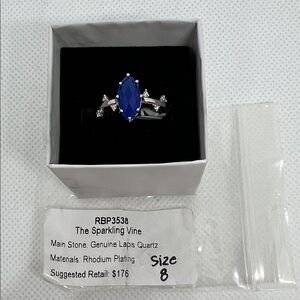 Blue Lapis Quartz Rhodium Plated Ring